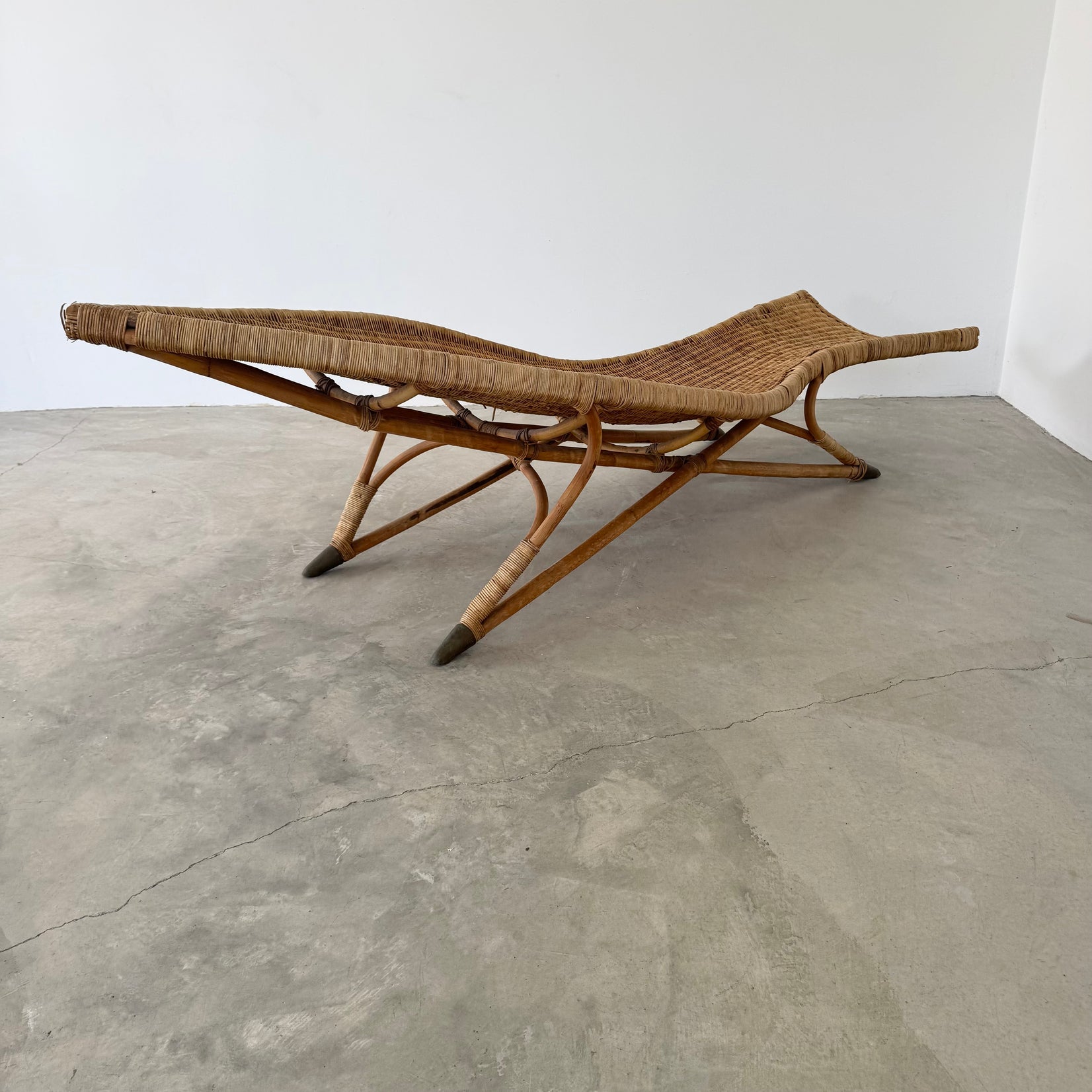 Wicker and Brass Fish Lounger Chair