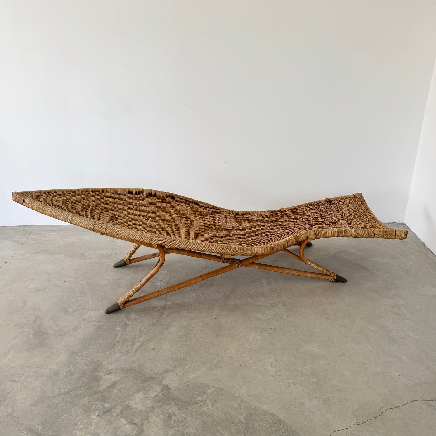 Wicker and Brass Fish Lounger Chair