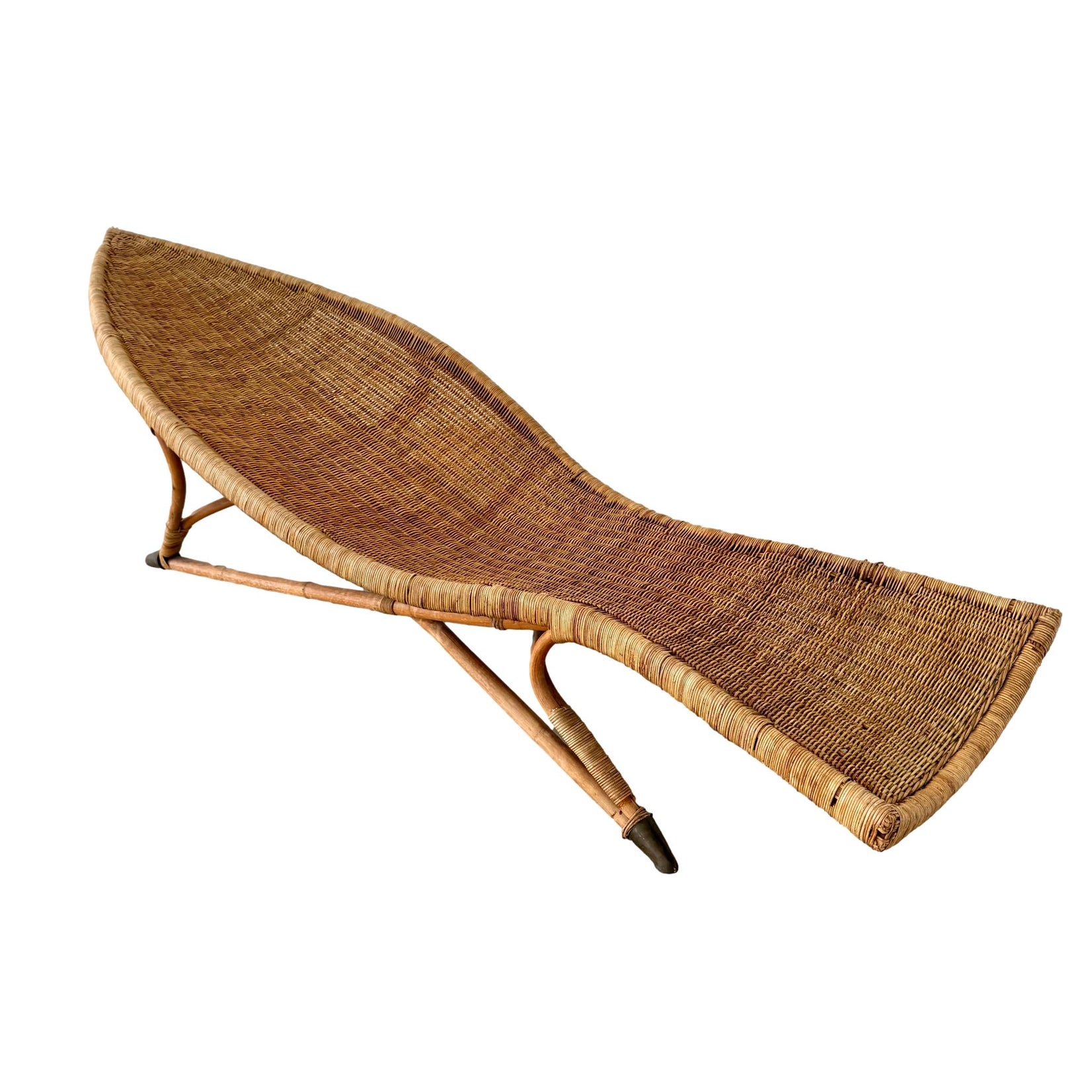Wicker and Brass Fish Lounger Chair