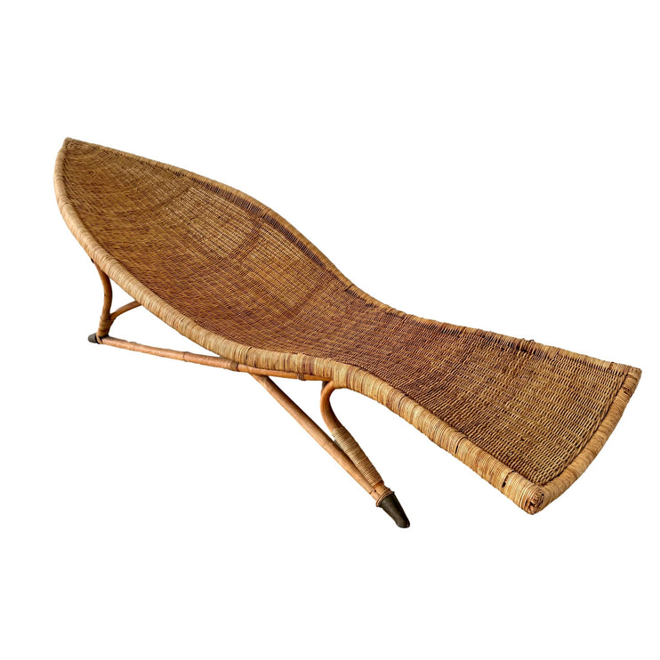 Wicker and Brass Fish Lounger Chair