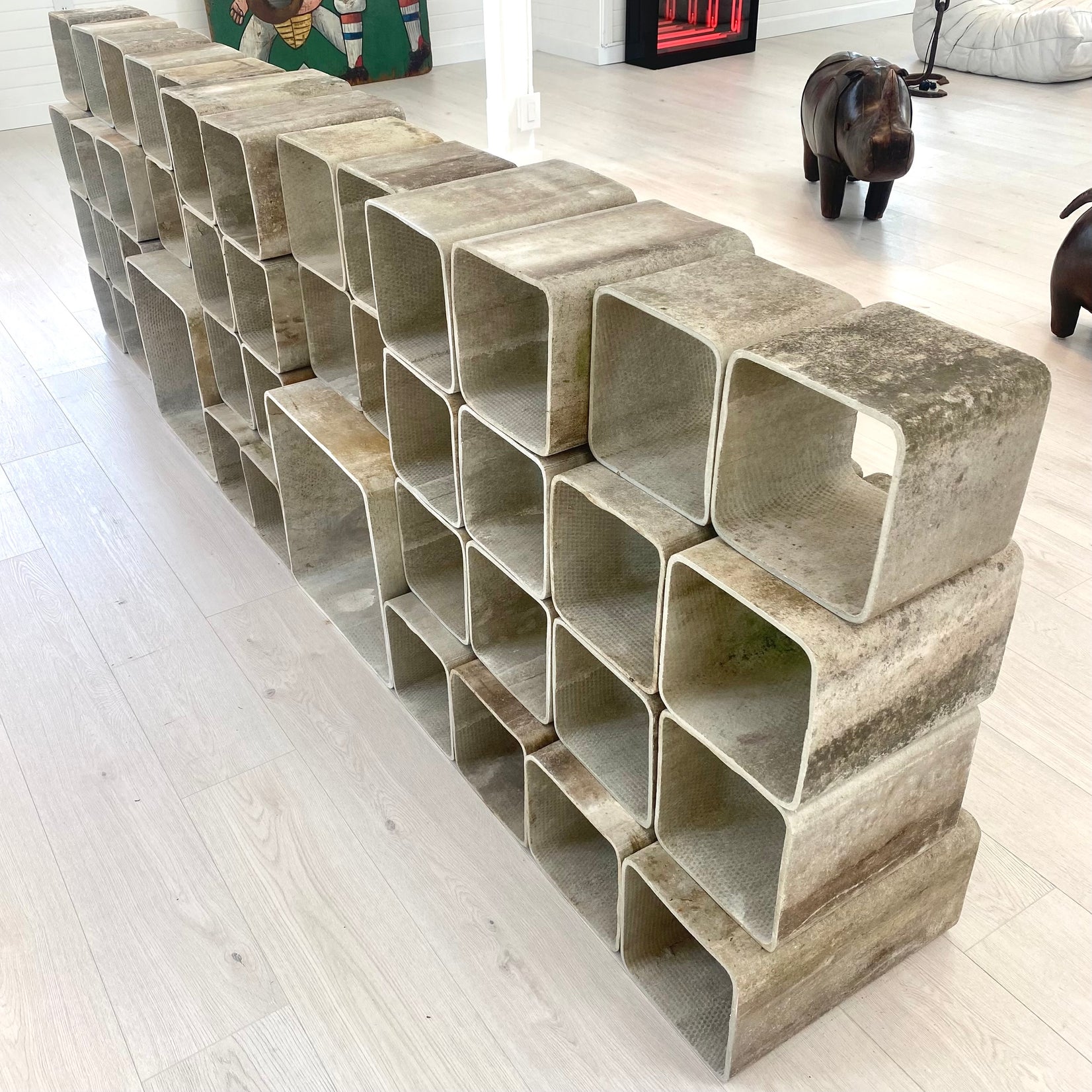 Willy Guhl 50 Piece Modular Concrete Cube Bookcase, 1960s Switzerland
