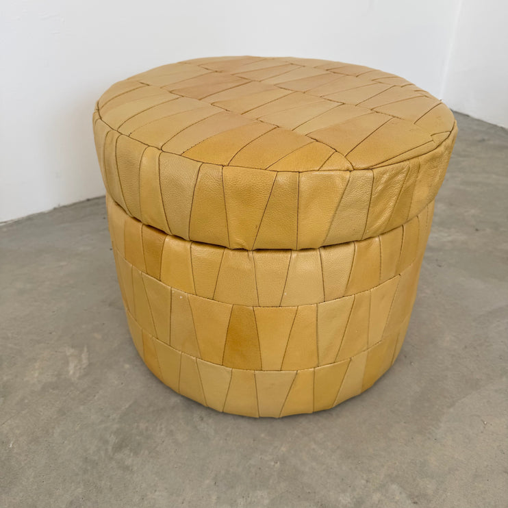 Tan Leather Patchwork Ottoman