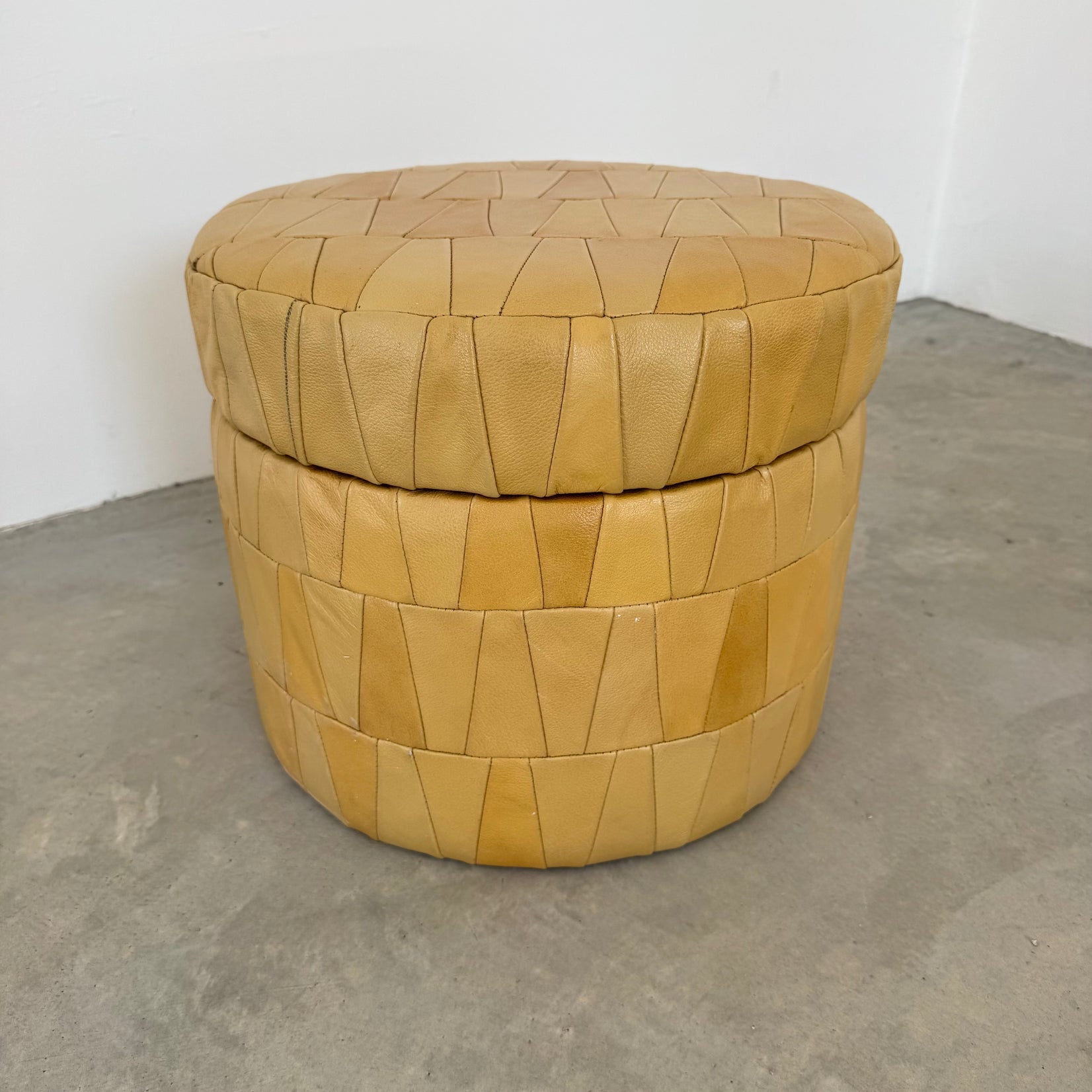 Tan Leather Patchwork Ottoman