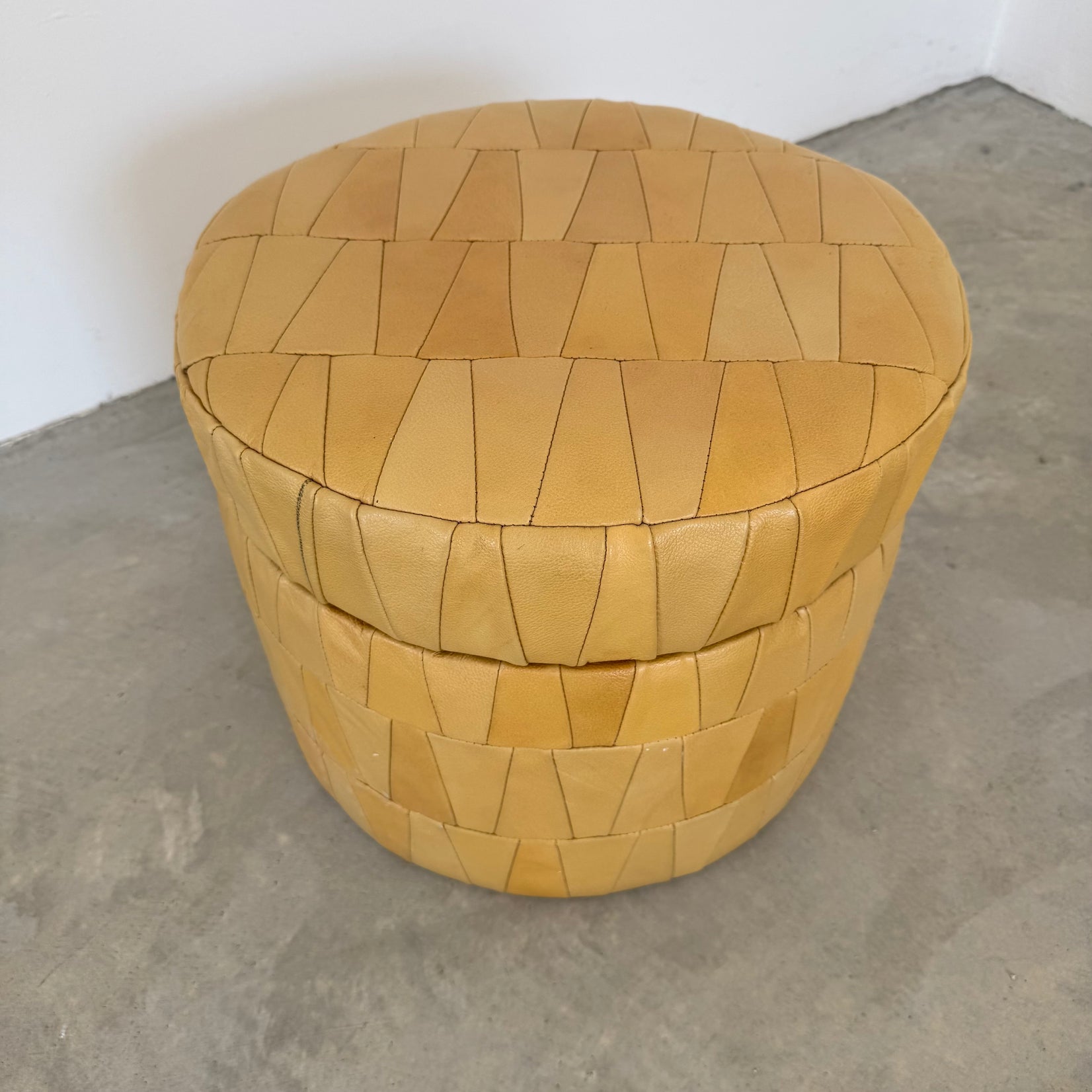 Tan Leather Patchwork Ottoman