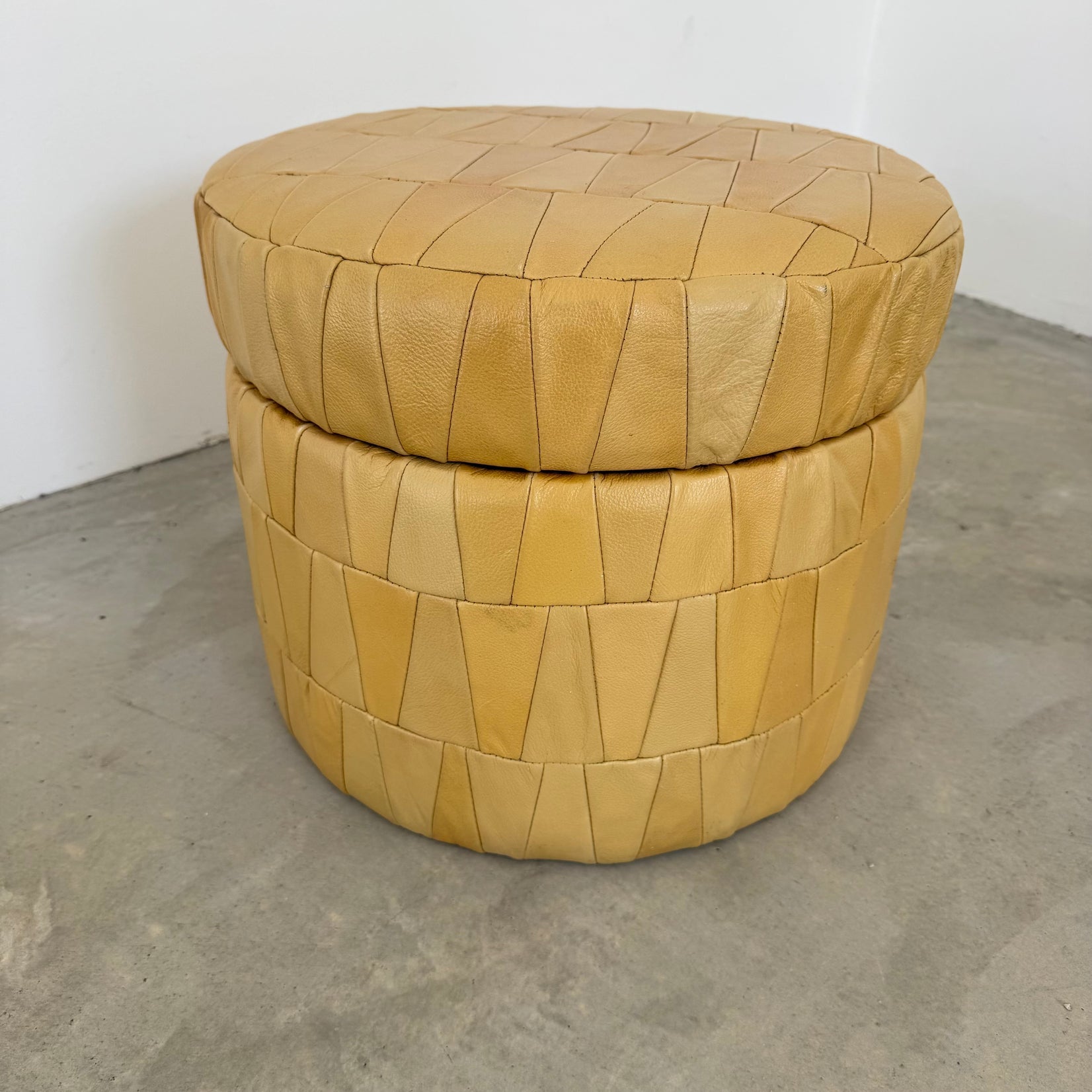 Tan Leather Patchwork Ottoman