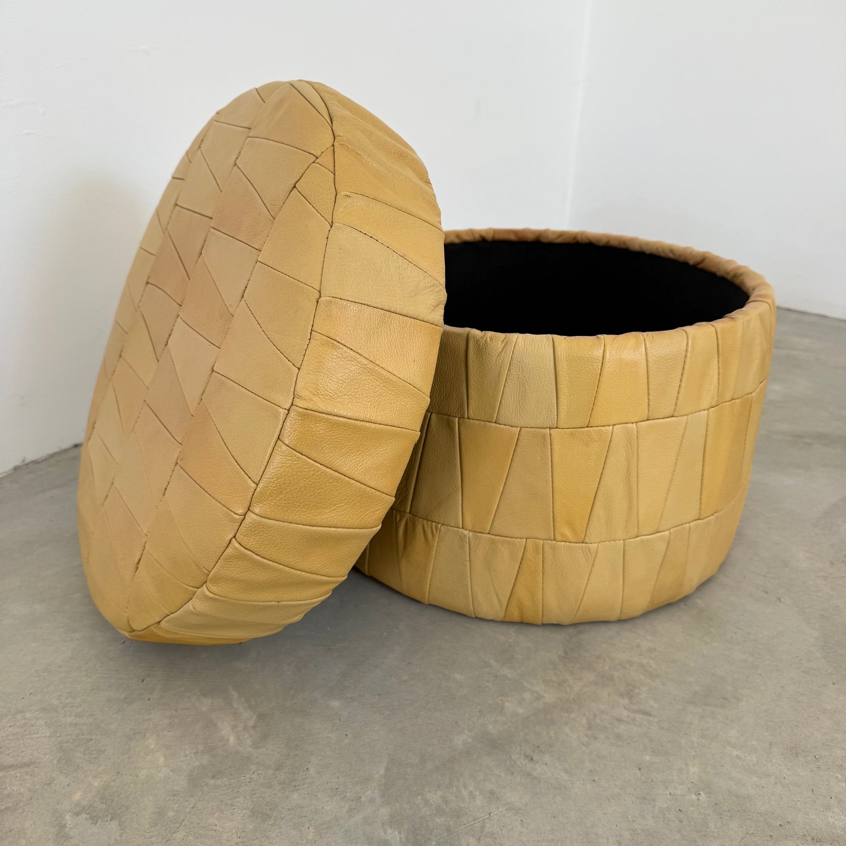 Tan Leather Patchwork Ottoman