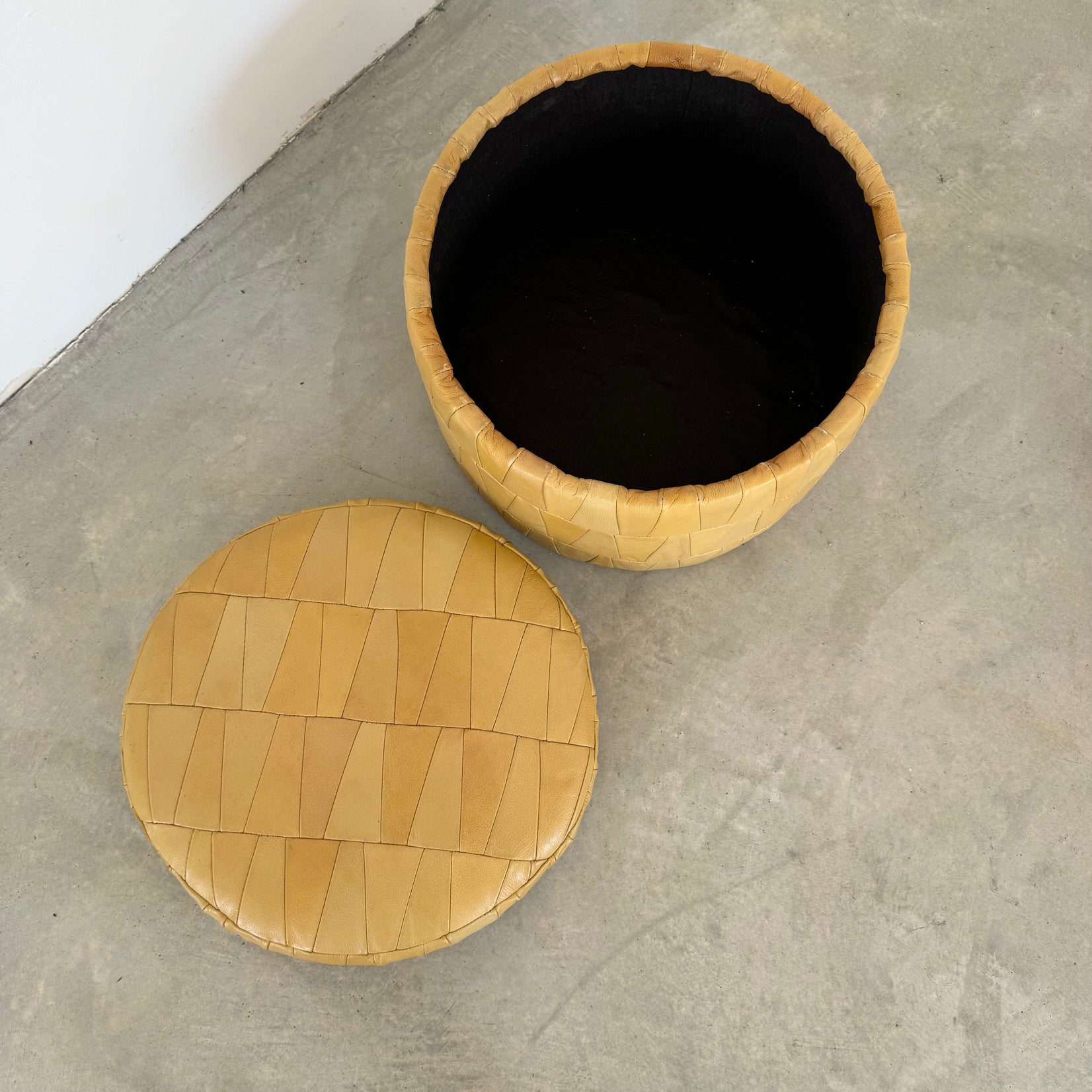 Tan Leather Patchwork Ottoman