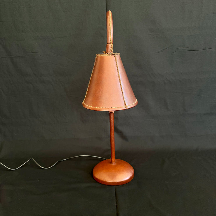 Valenti Brown Leather Table Lamp, 1970s Spain