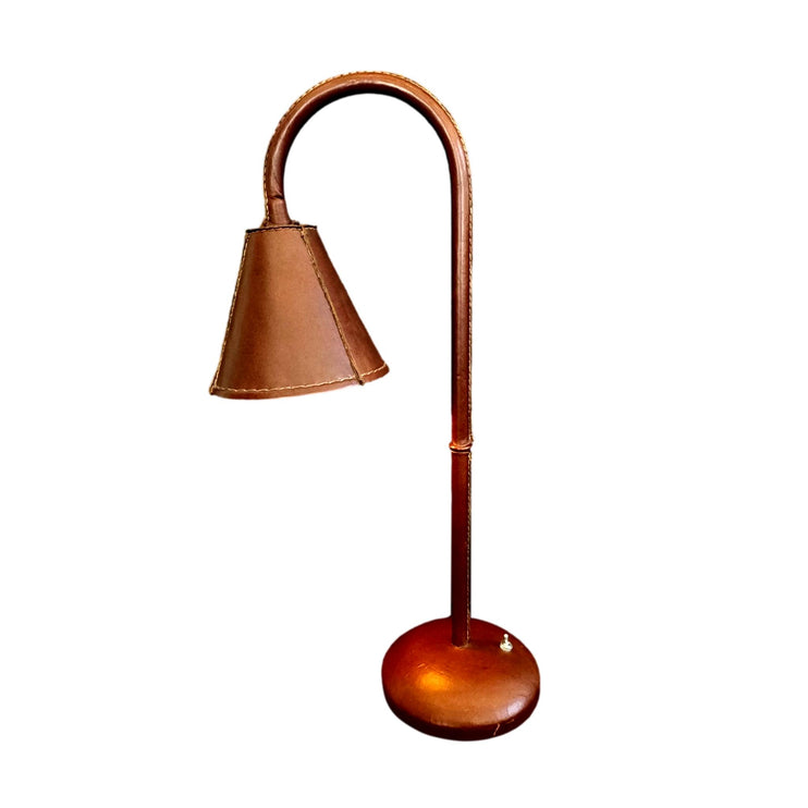 Valenti Brown Leather Table Lamp, 1970s Spain