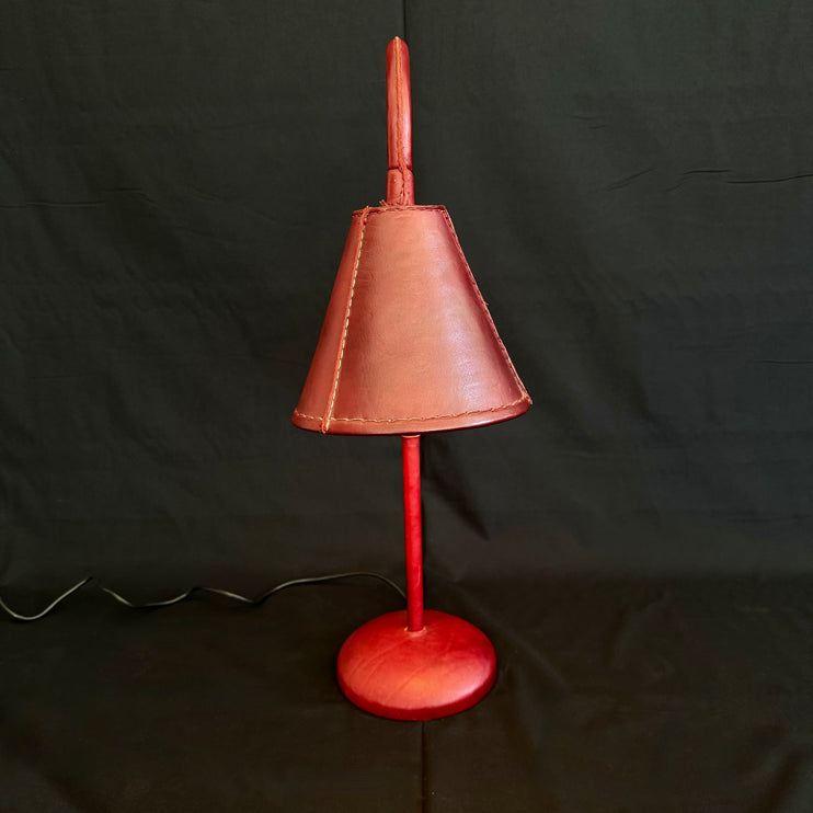 Valenti Oxblood Leather Table Lamp, 1970s Spain