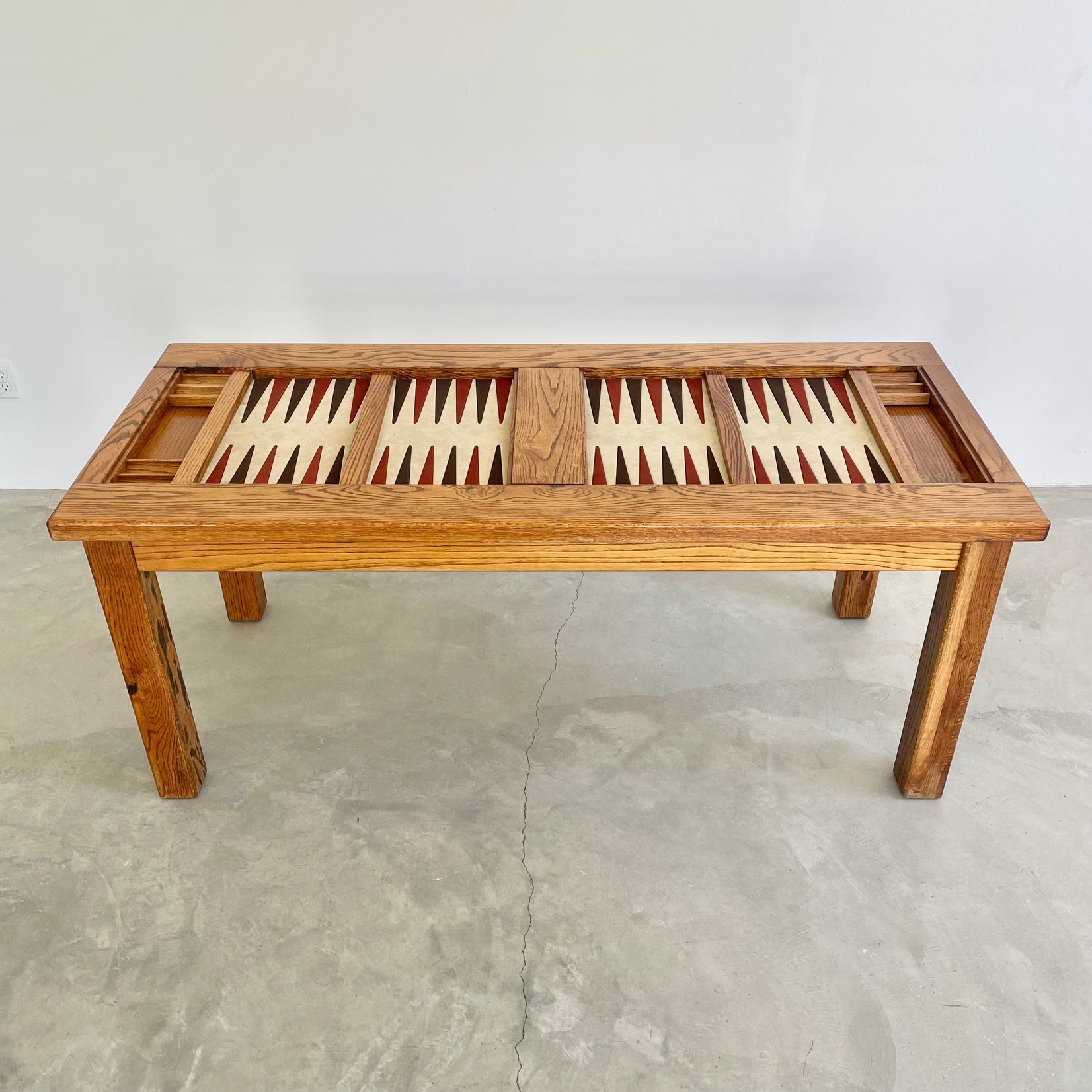 Vintage Double Wide Oak and Suede Backgammon Table, 1980s USA