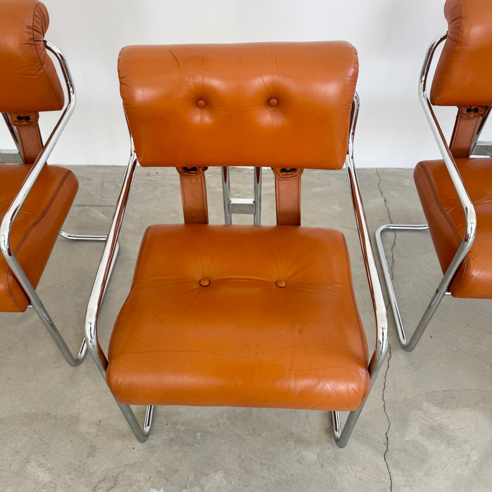 Set of 4 'Tucroma' Chairs in Cognac Leather