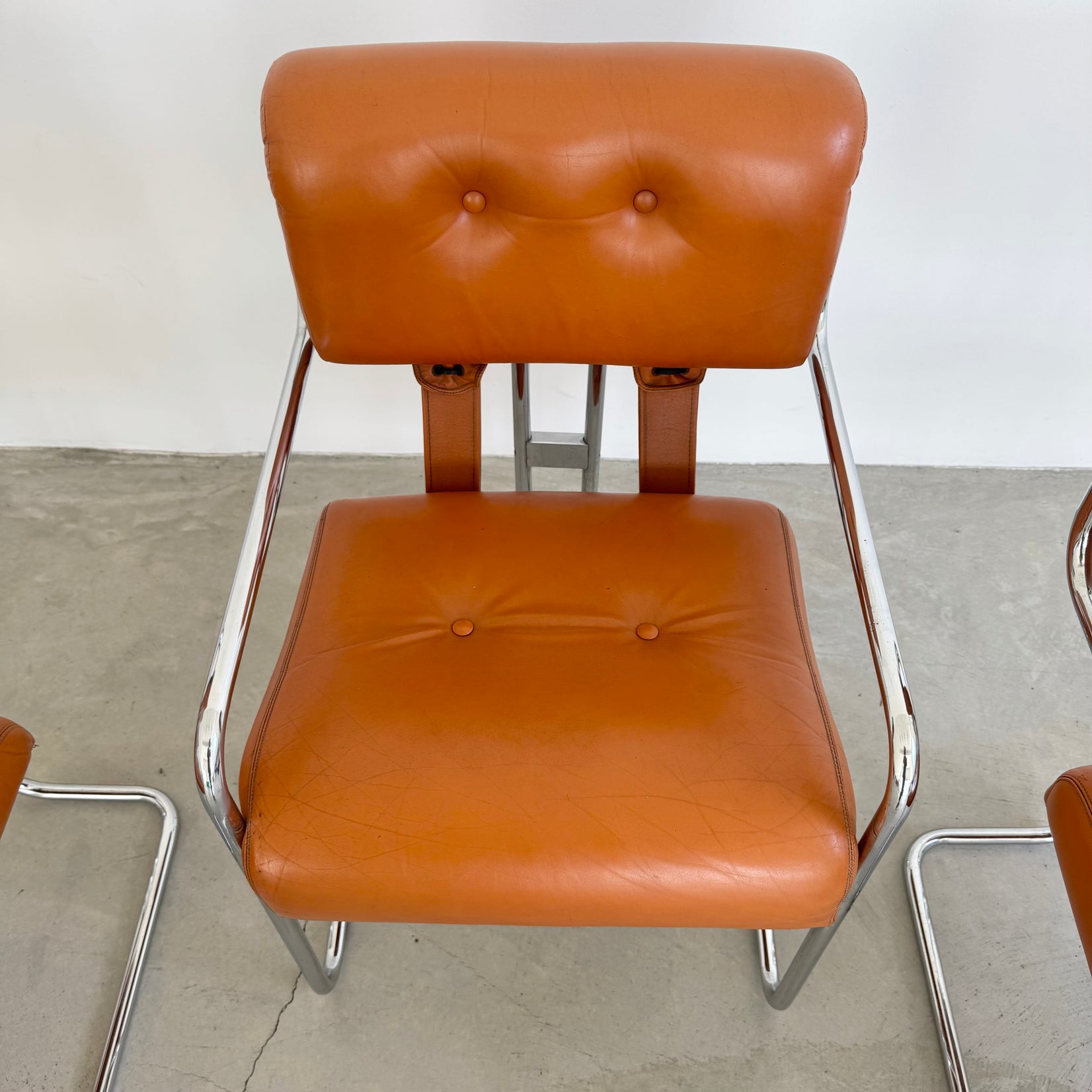 Set of 4 'Tucroma' Chairs in Cognac Leather
