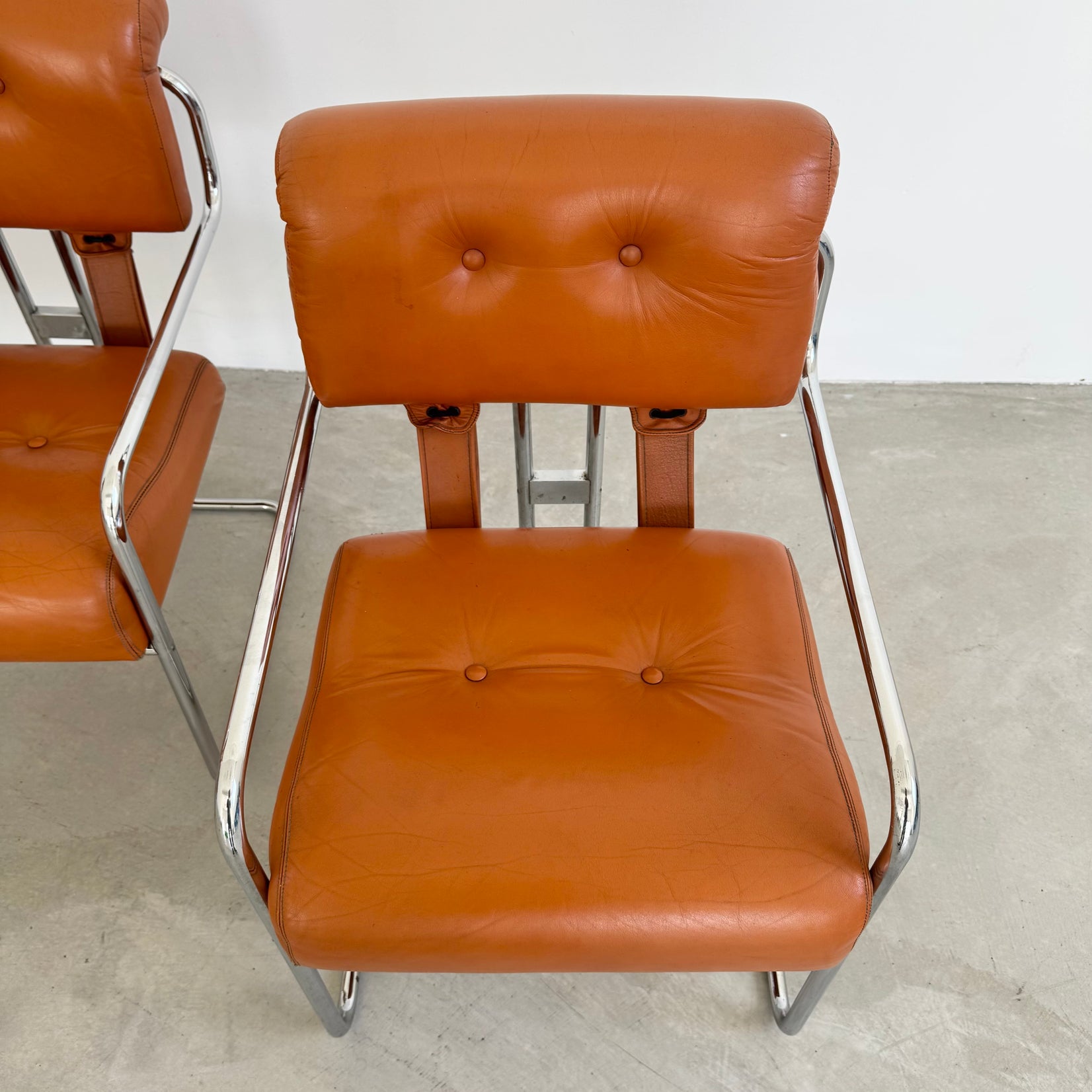 Set of 4 'Tucroma' Chairs in Cognac Leather