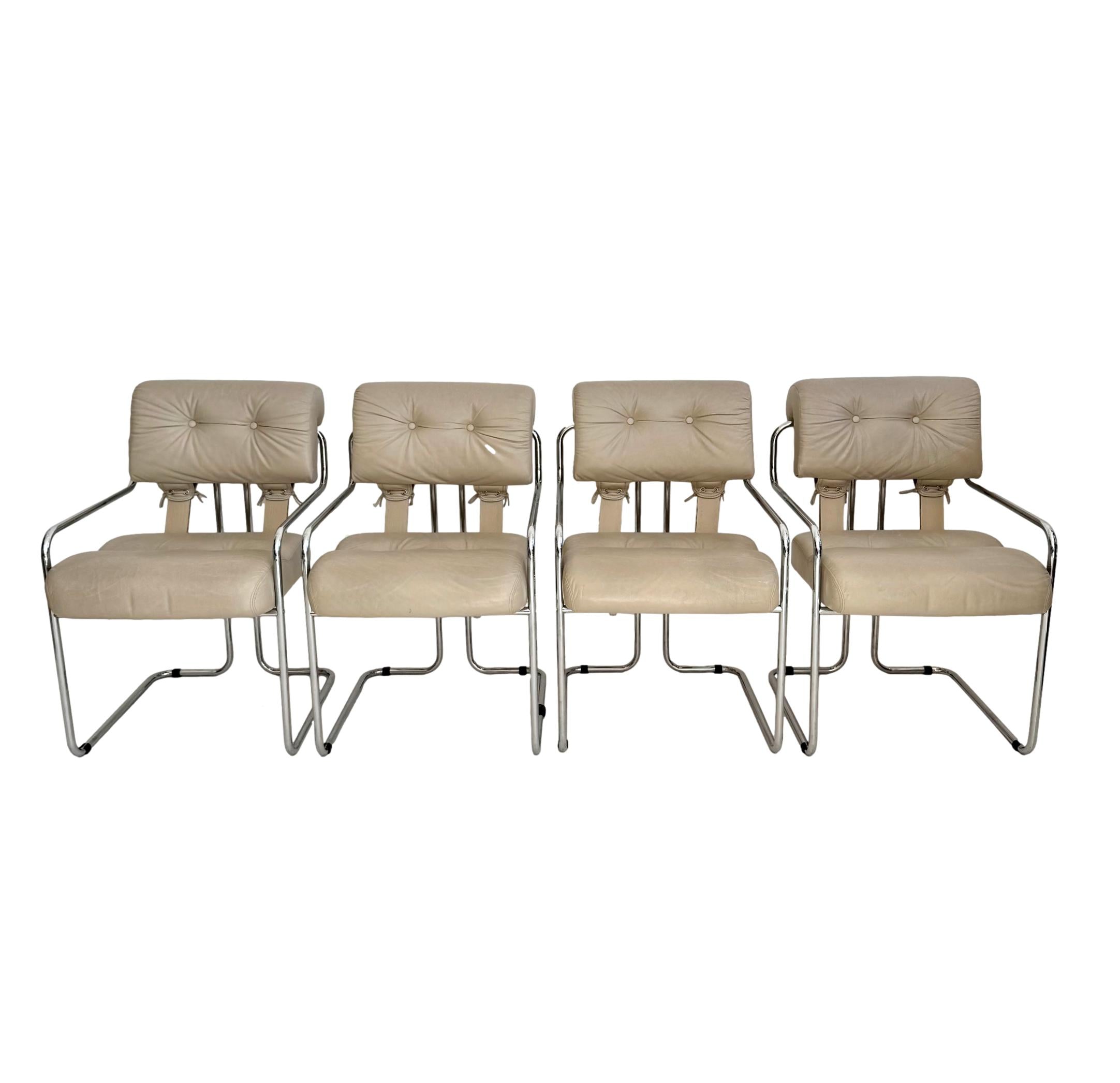 Set of 4 Grey Leather Tucroma Dining Chairs