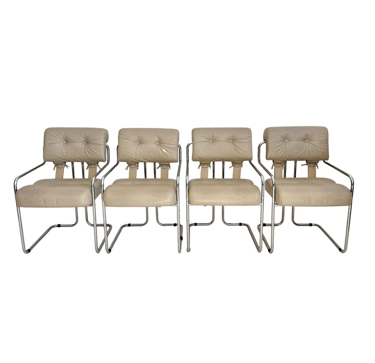 Set of 4 Grey Leather Tucroma Dining Chairs