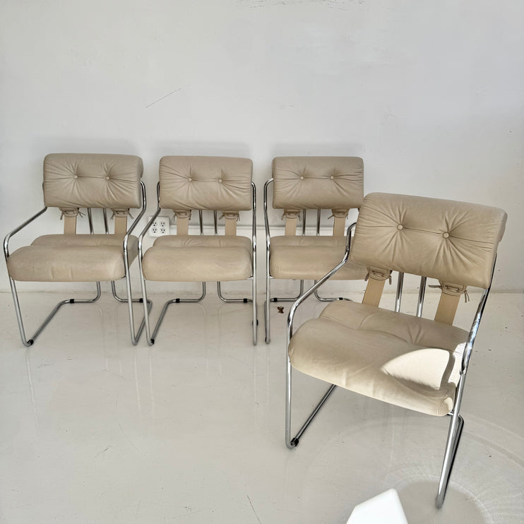 Set of 4 Grey Leather Tucroma Dining Chairs