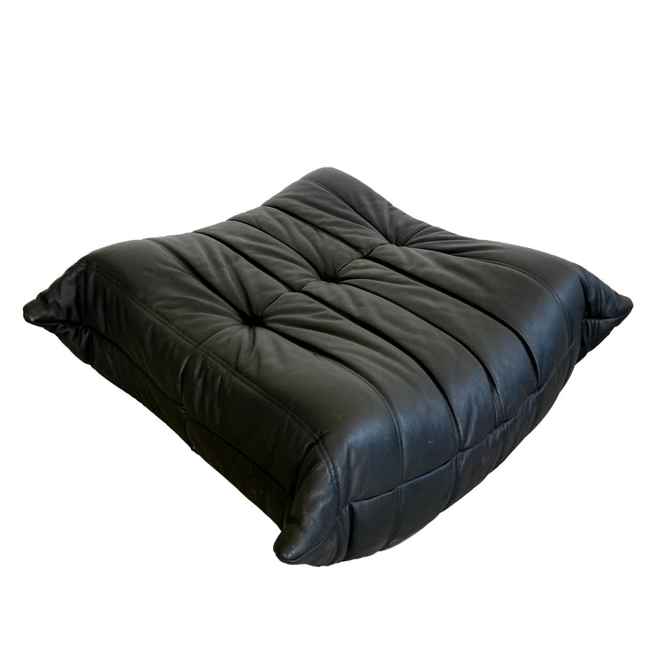 Black leather Togo Ottoman