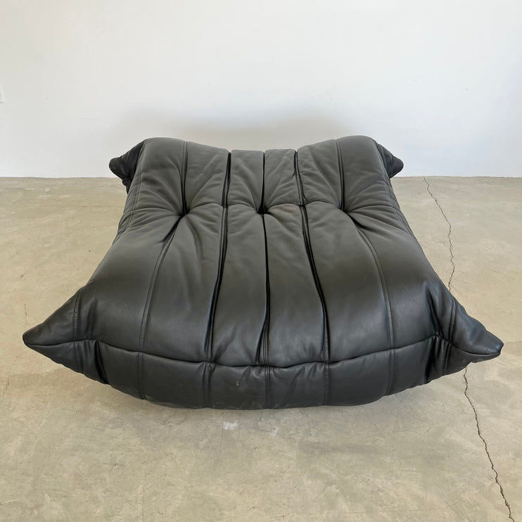 Black leather Togo Ottoman