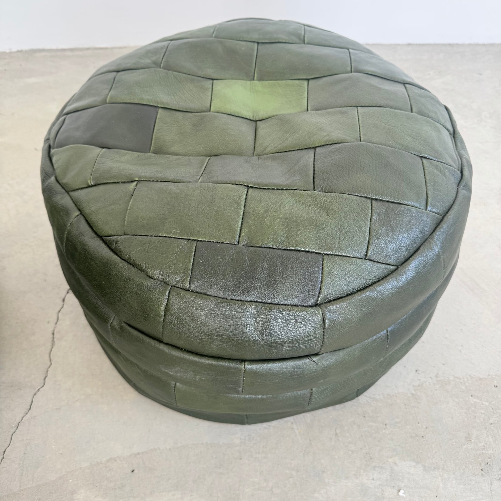 Pair of Green Leather Patchwork Ottomans