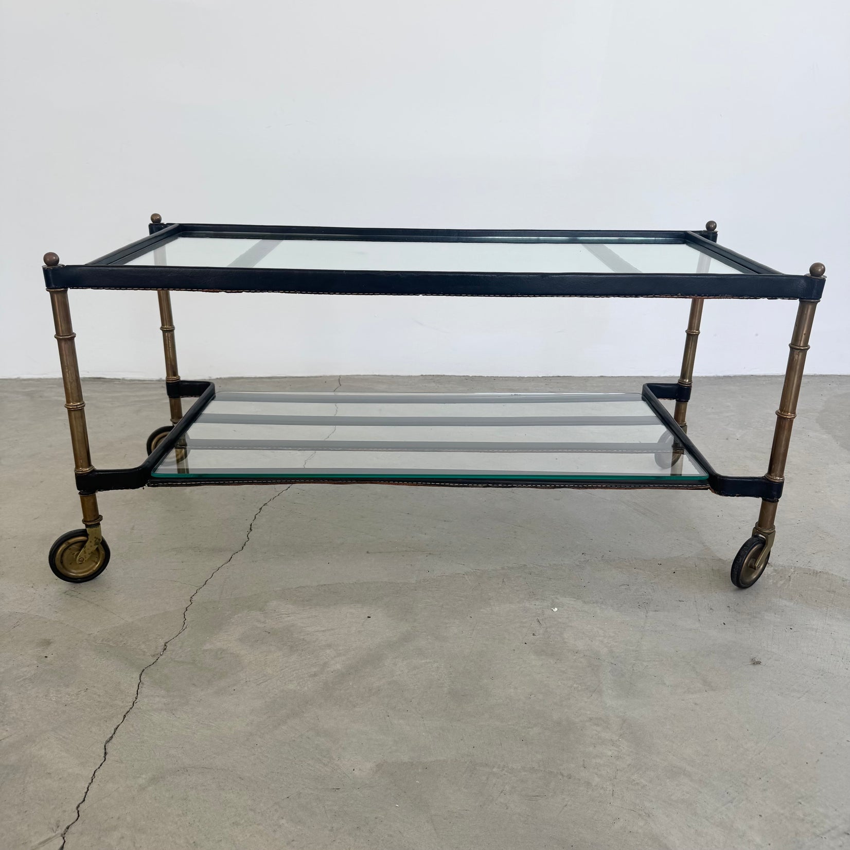 Jacques Adnet 2 Tiered Leather Wrapped Coffee Table