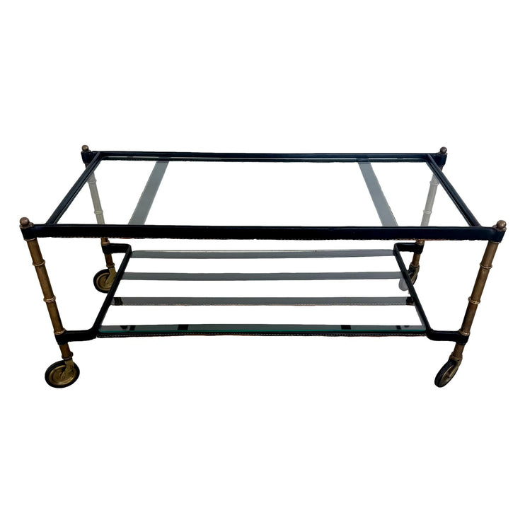 Jacques Adnet 2 Tiered Leather Wrapped Coffee Table
