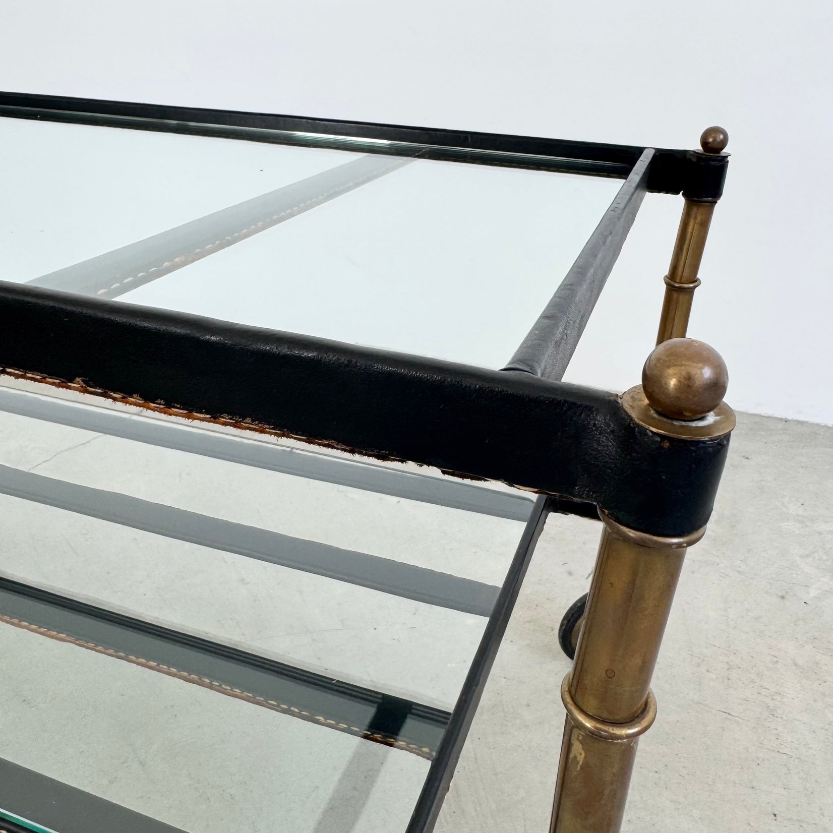 Jacques Adnet 2 Tiered Leather Wrapped Coffee Table