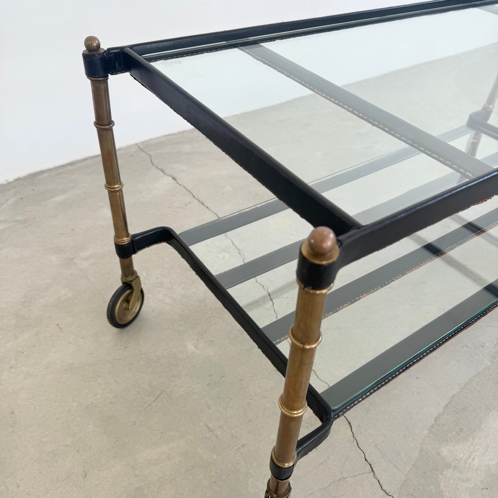 Jacques Adnet 2 Tiered Leather Wrapped Coffee Table