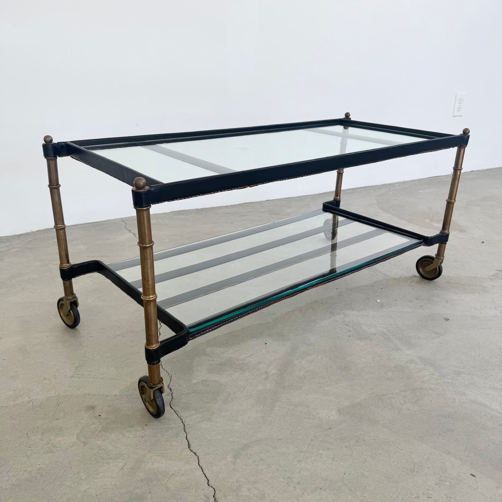 Jacques Adnet 2 Tiered Leather Wrapped Coffee Table