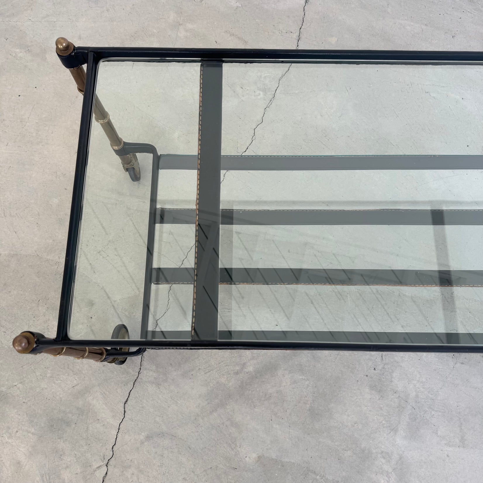 Jacques Adnet 2 Tiered Leather Wrapped Coffee Table