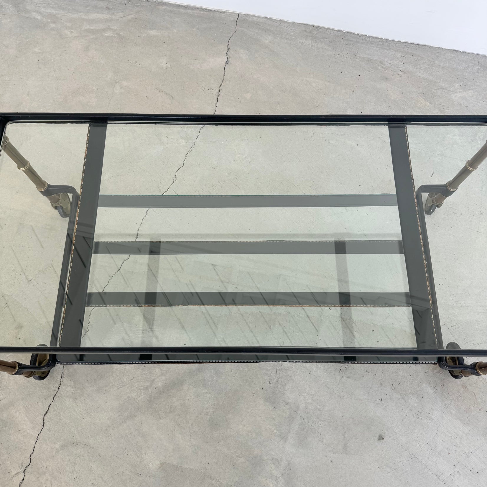 Jacques Adnet 2 Tiered Leather Wrapped Coffee Table