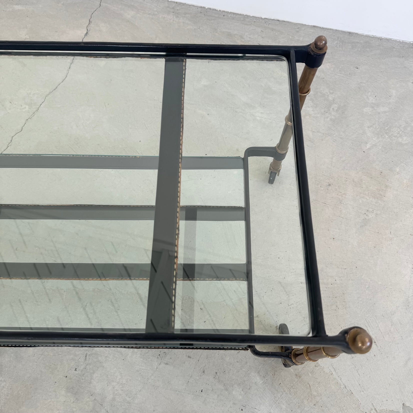 Jacques Adnet 2 Tiered Leather Wrapped Coffee Table
