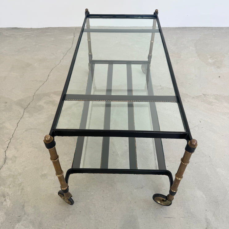 Jacques Adnet 2 Tiered Leather Wrapped Coffee Table