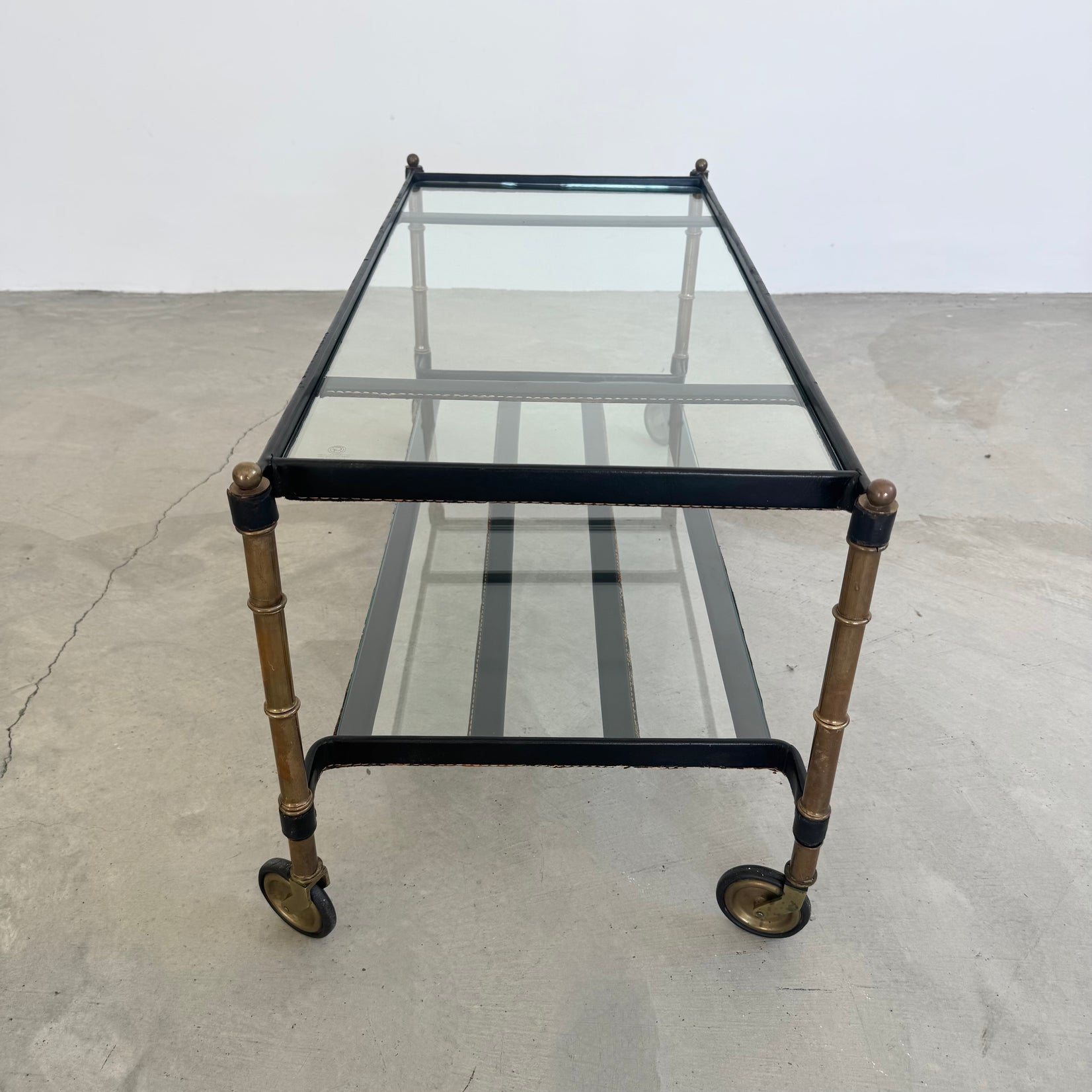 Jacques Adnet 2 Tiered Leather Wrapped Coffee Table