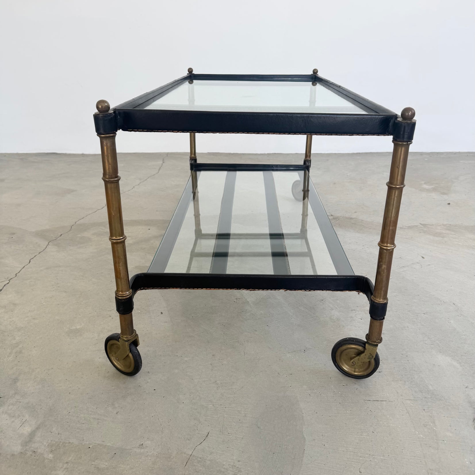 Jacques Adnet 2 Tiered Leather Wrapped Coffee Table