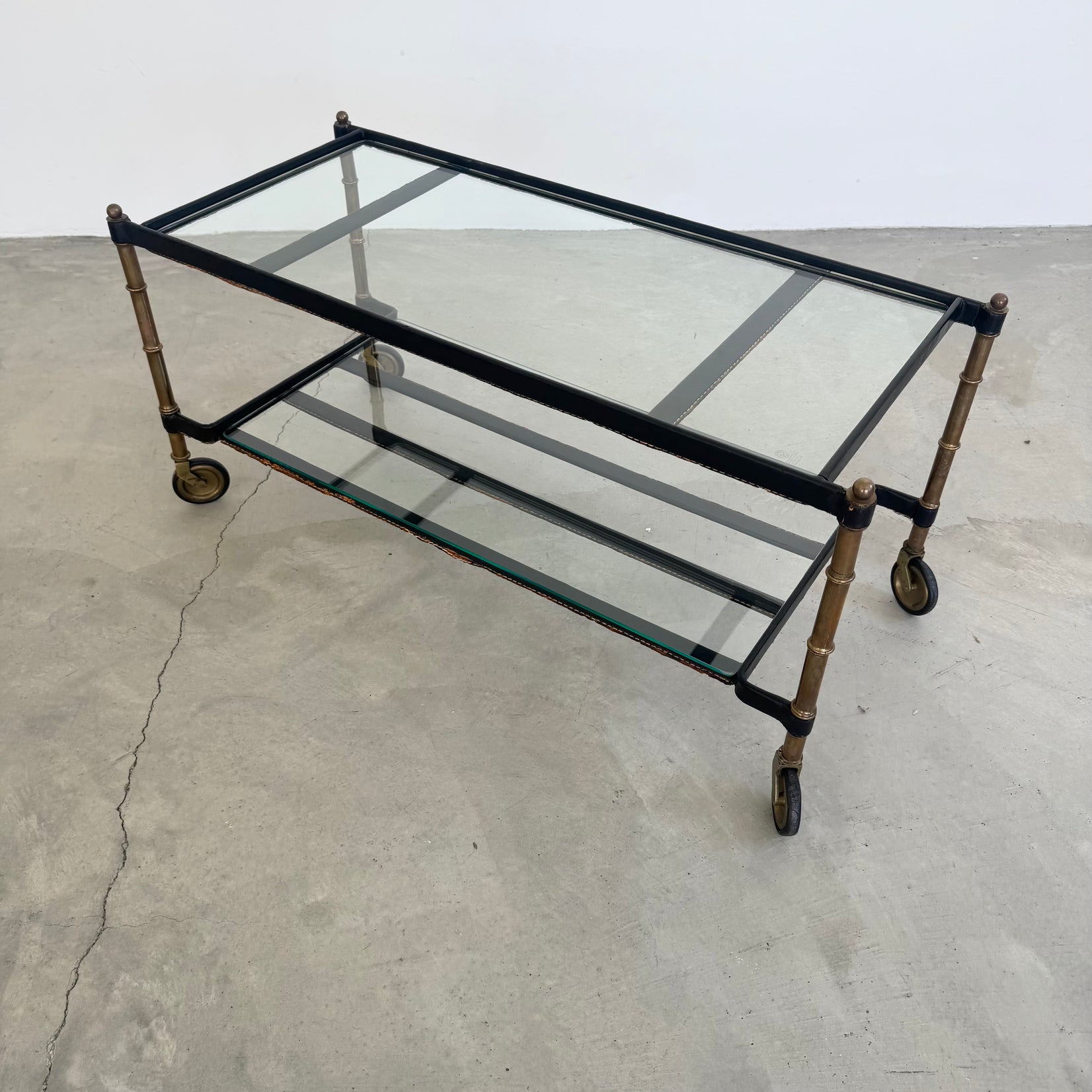 Jacques Adnet 2 Tiered Leather Wrapped Coffee Table