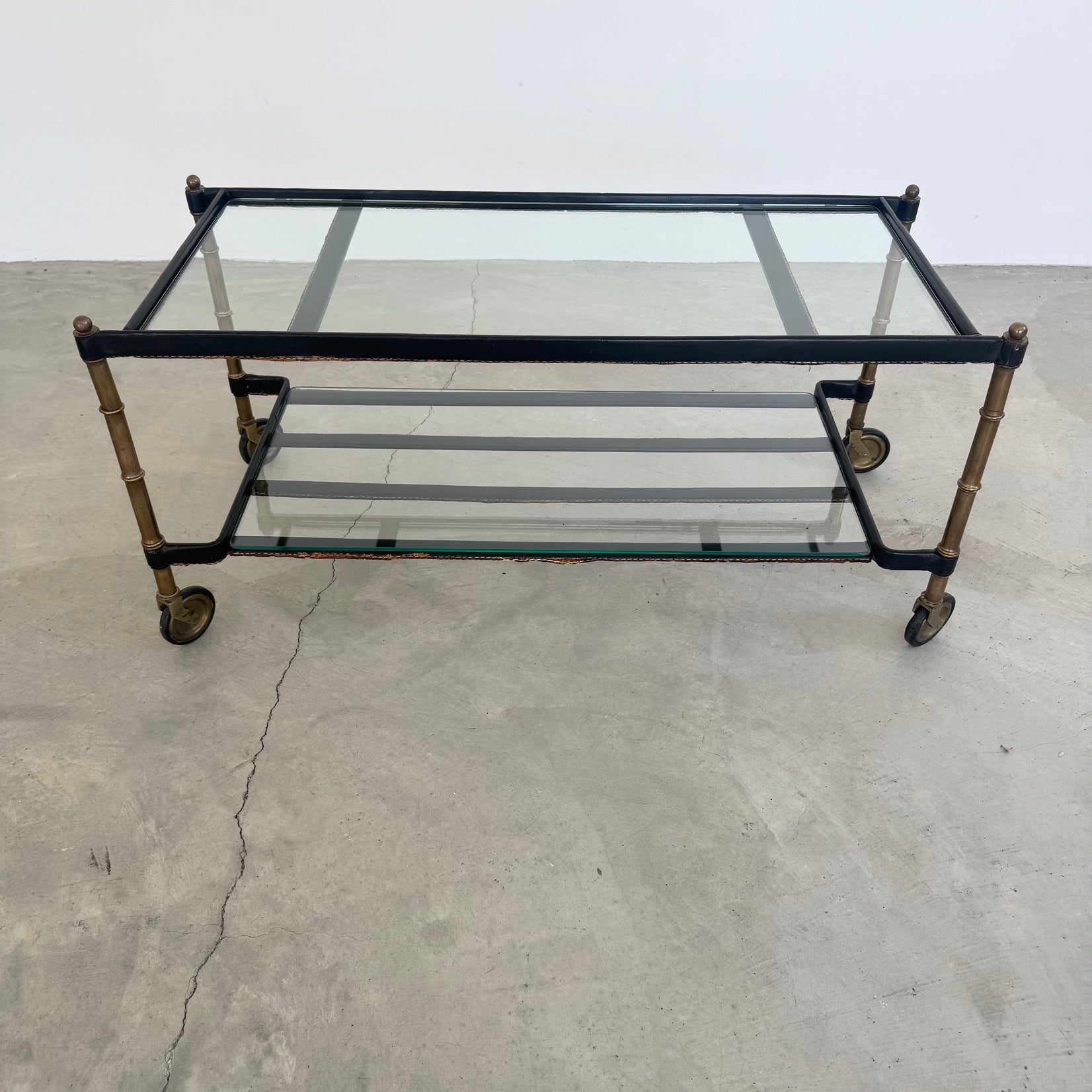Jacques Adnet 2 Tiered Leather Wrapped Coffee Table