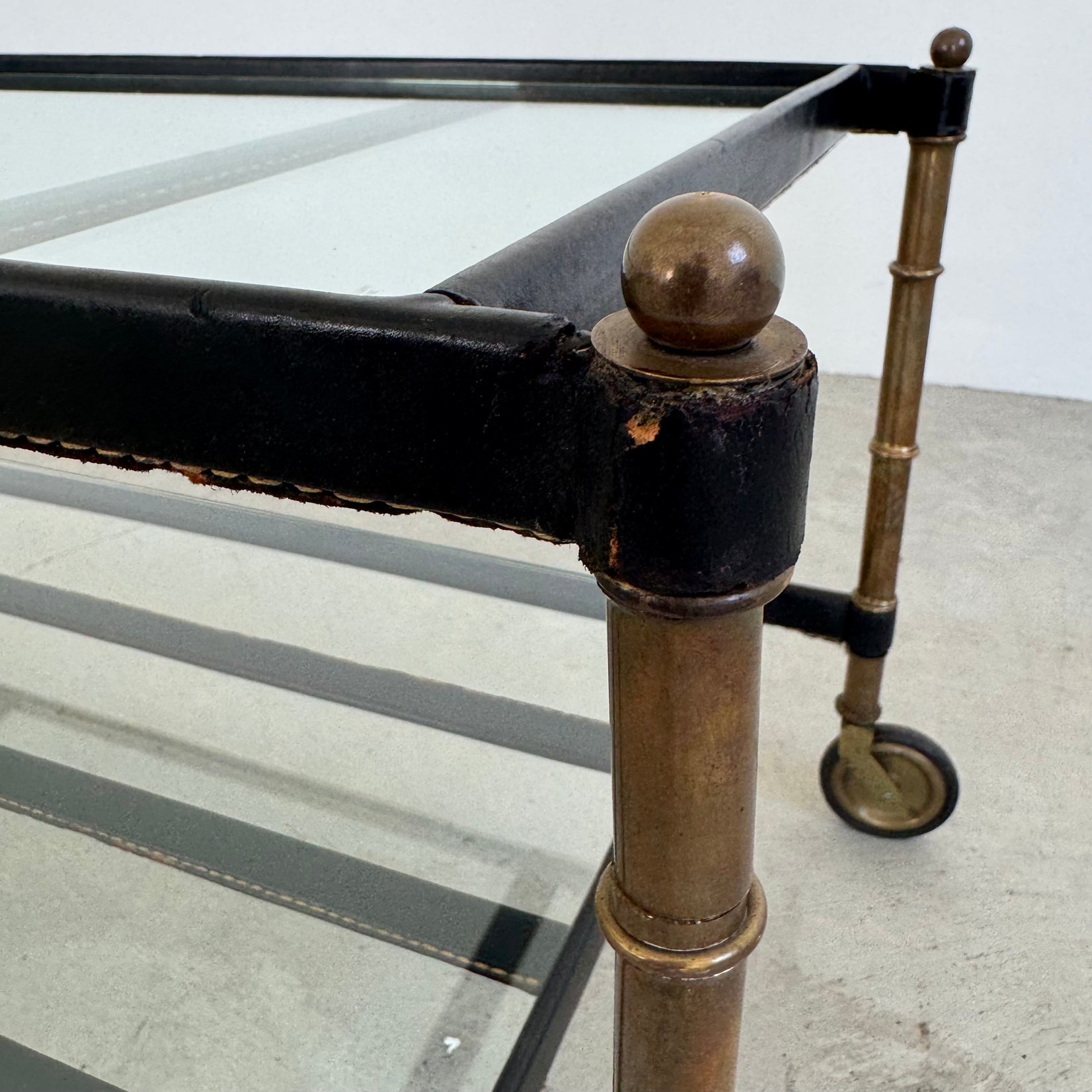 Jacques Adnet 2 Tiered Leather Wrapped Coffee Table