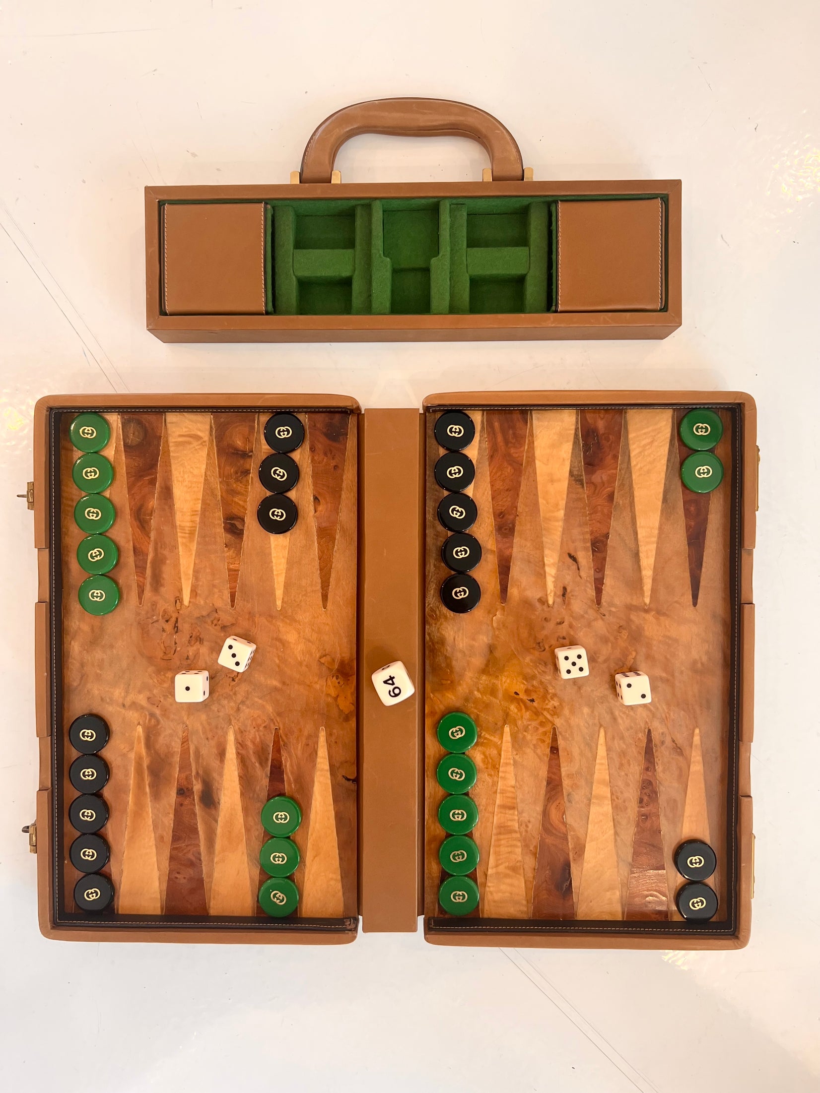 Gucci Wood and Leather Backgammon Set, 1970s Italy