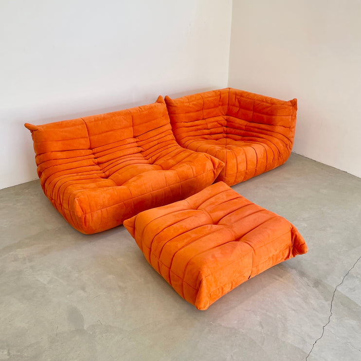 Orange Microsuede Togo Set by Ligne Roset, 2000s France