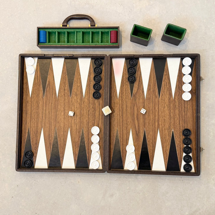 Wood and Leather Backgammon Set