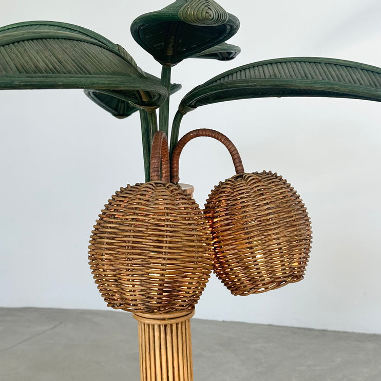 Rattan and Wicker Palm Tree Table Lamp