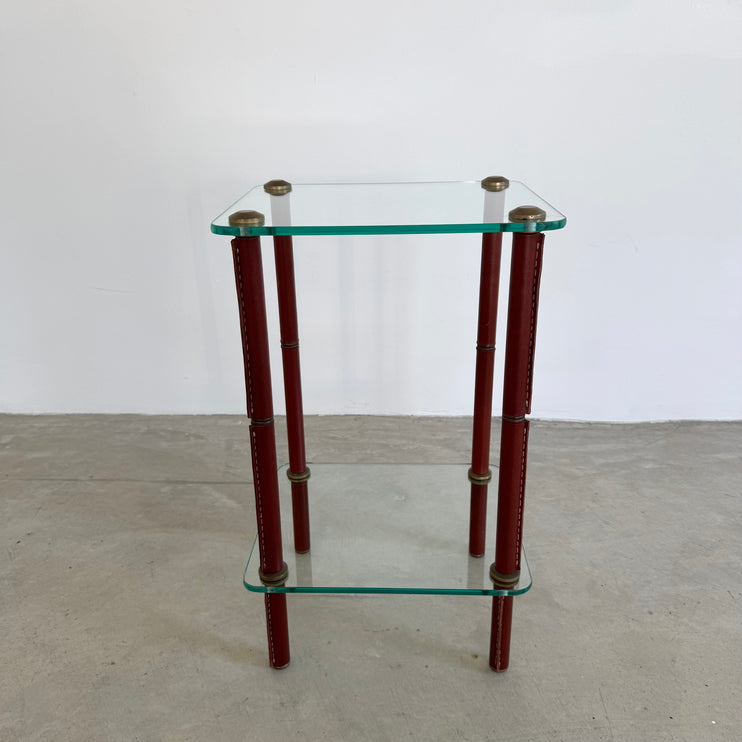Glass and Leather Side Table