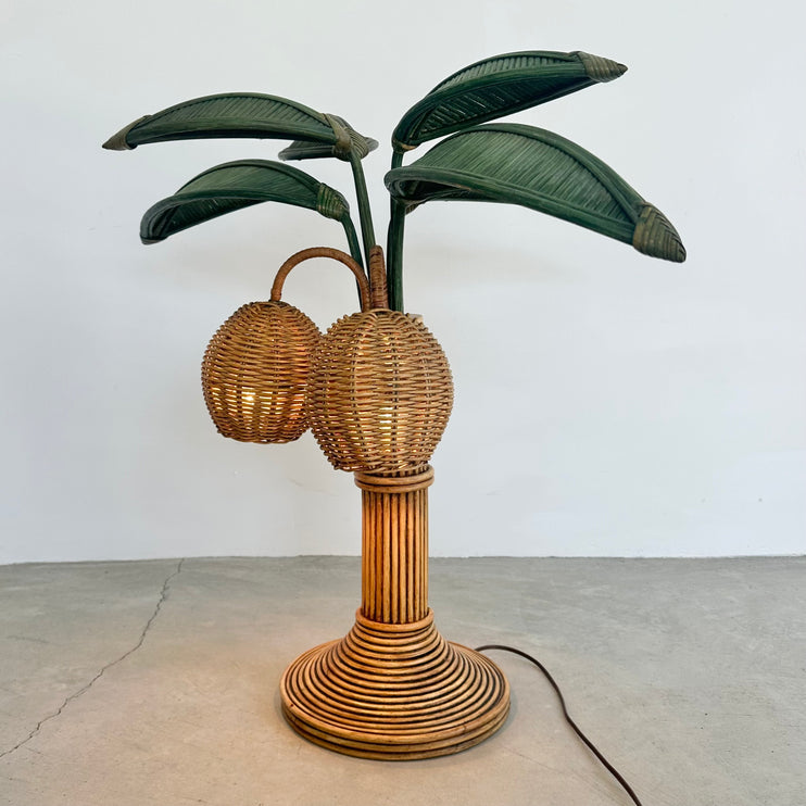 Rattan and Wicker Palm Tree Table Lamp