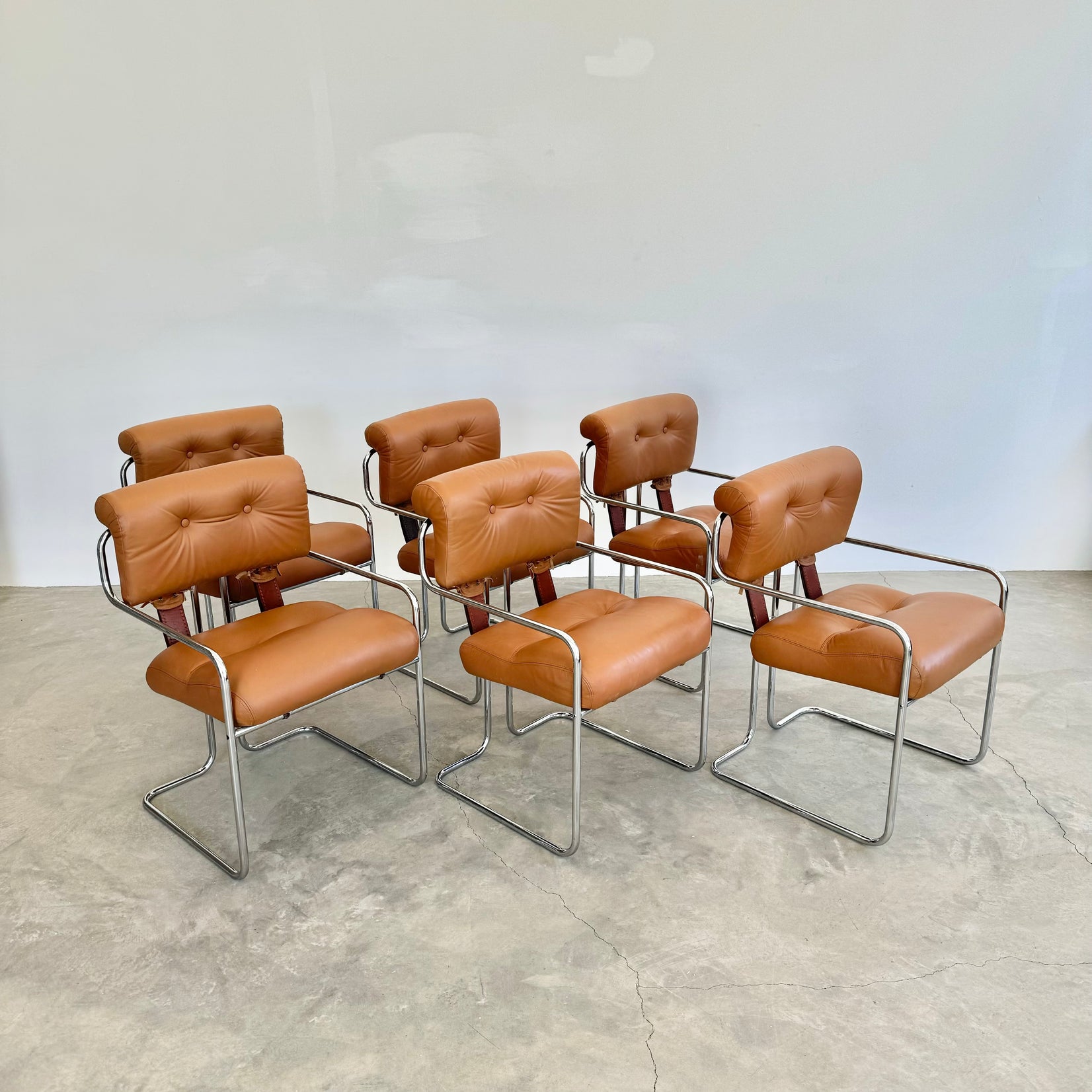 Set of 6 'Tucroma' Chairs in Tan Leather by Guido Faleschini, 1970s Italy