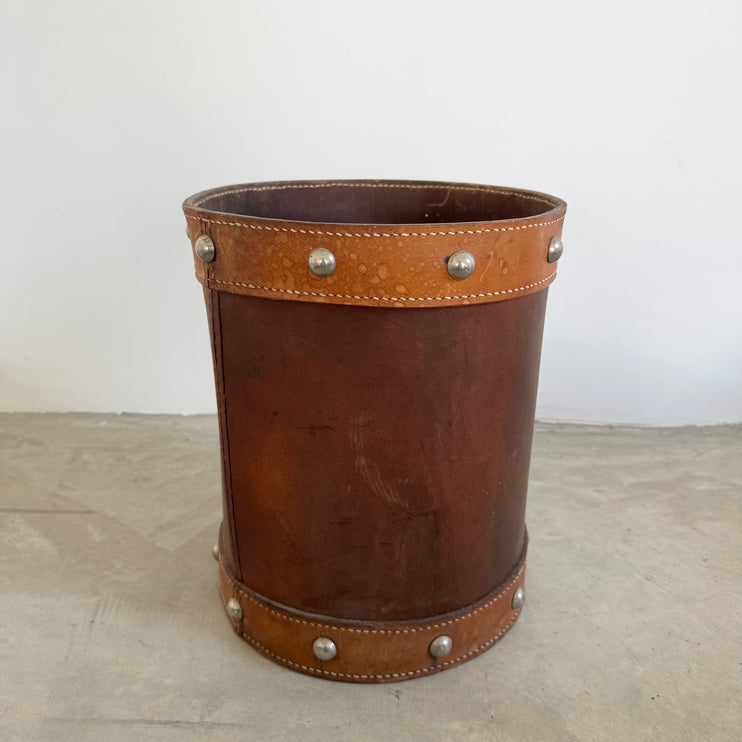 Saddle Leather Waste Basket