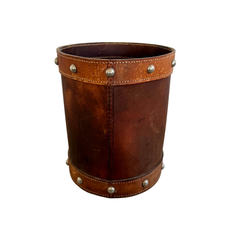 Saddle Leather Waste Basket