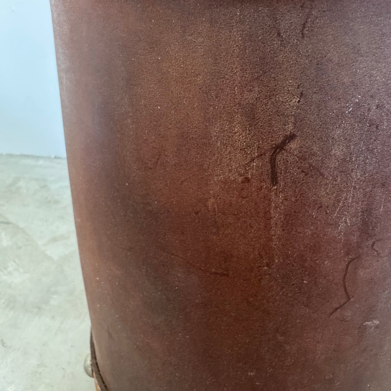 Jacques Adnet Style Saddle Leather Waste Basket, 1950s France