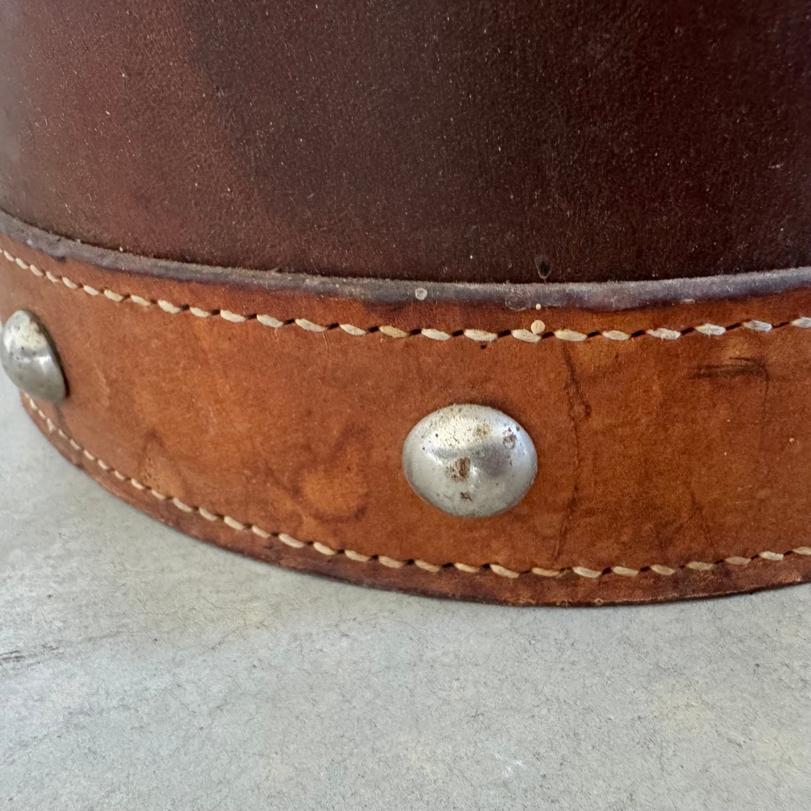 Jacques Adnet Style Saddle Leather Waste Basket, 1950s France
