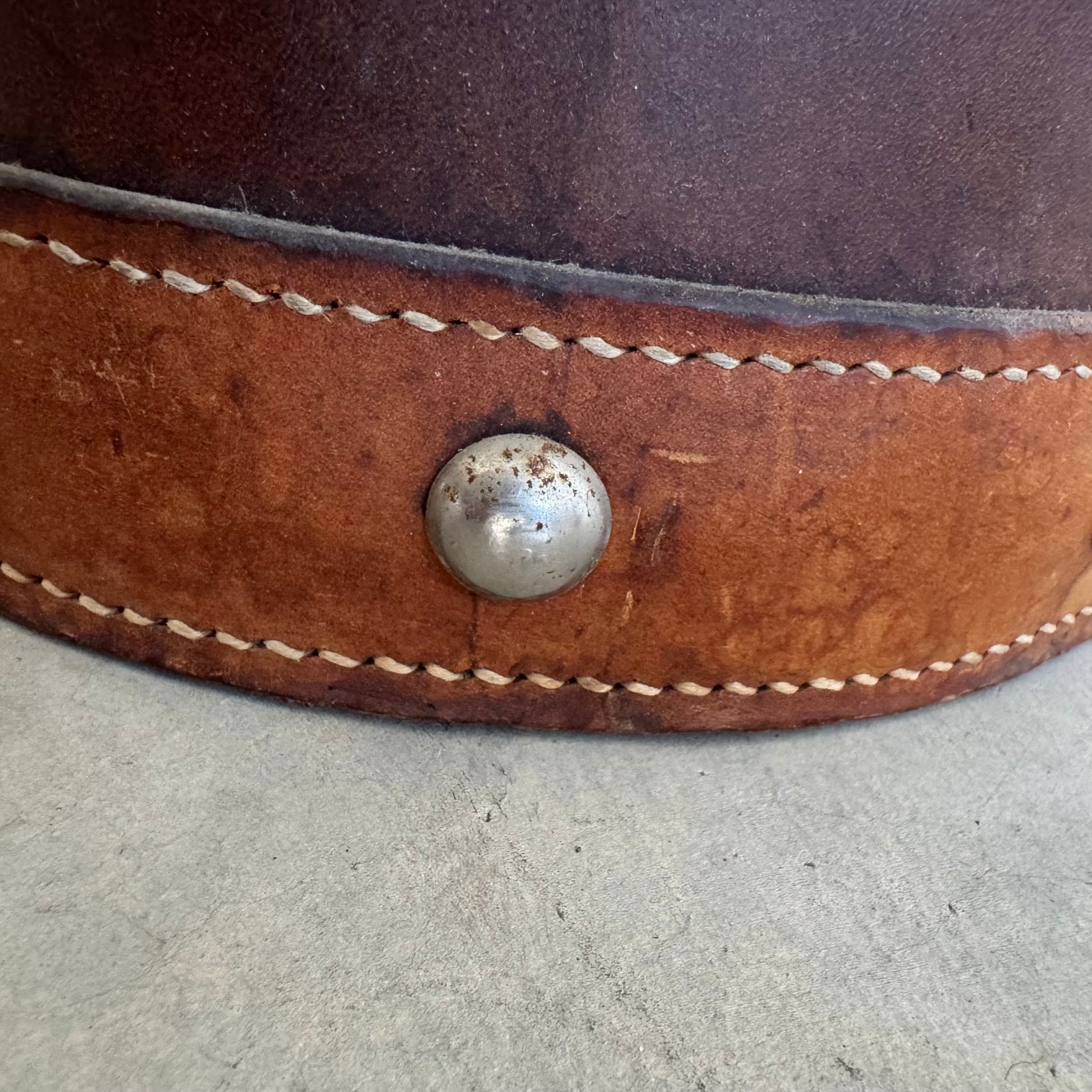 Jacques Adnet Style Saddle Leather Waste Basket, 1950s France